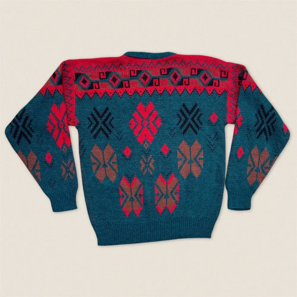 Vintage 90s Fair Isle Snowflake Grandpa Sweater CC Sport -‎ Size Medium